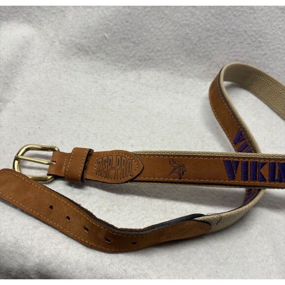 Zep-Pro Minnesota Vikings Football NFL Leather Canvas Brass Belt Size 36 USA - Picture 2 of 5
